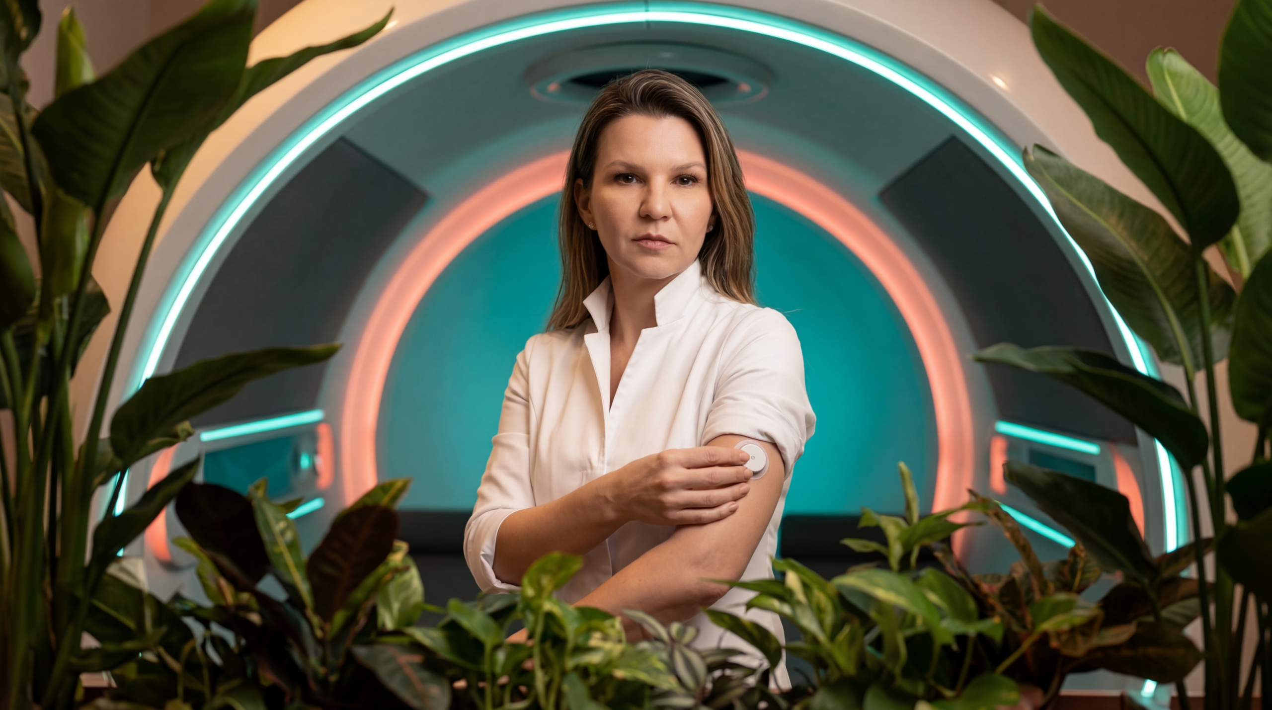 Close-up of a CGM sensor on an arm